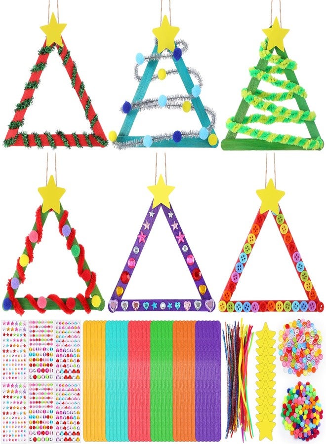Vertintong 30 Sets Christmas Craft Kits DIY Stick Christmas Tree Ornaments Decoration Craft Stick Hairball Button Sticker Holiday Activities Party Favors - Image 1